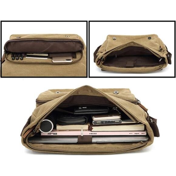 Canvas Messenger Bag Large Crossbody Bag Shoulder Bag Vintage Laptop Travel Bag - Picture 4 of 8